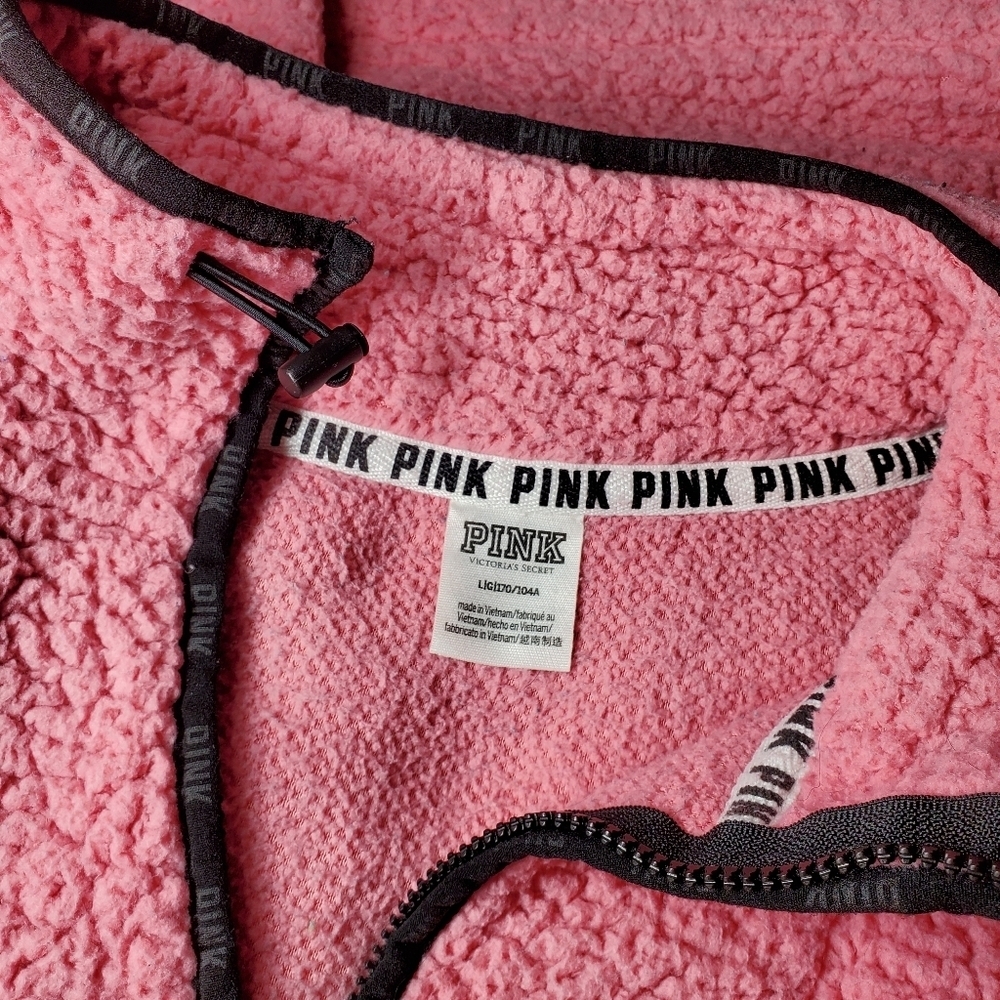 PINK Victoria's Secret Pink Sherpa Quarter Zip Pullover Jacket Campus Winter EUC - Picture 5 of 16
